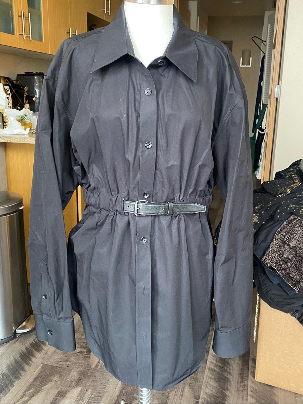 Alexander Wang Black Button-Front Shirt with Waist Belt